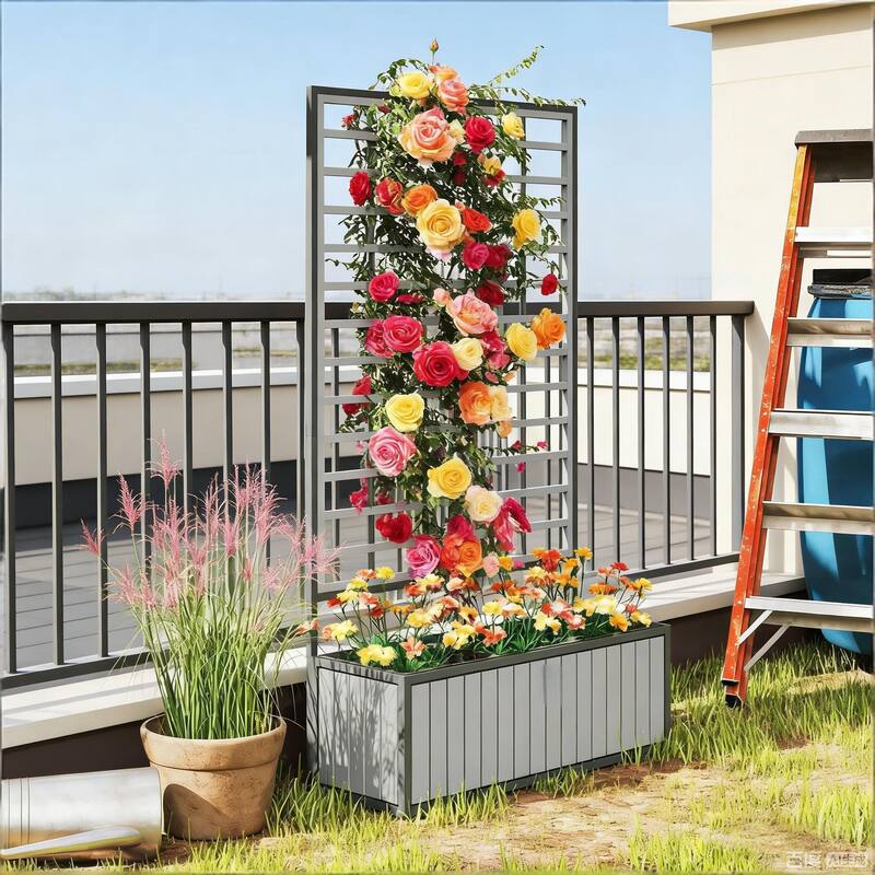 Outdoor Wood Planter Box Planter Pot with Trellis and Drainage Design
