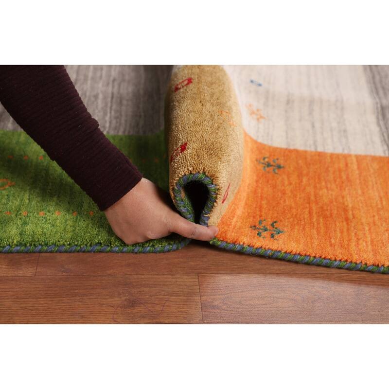 Striped Gabbeh Indian Area Rug Handmade Multi-Color Wool Carpet - 8'1"x 9'7"