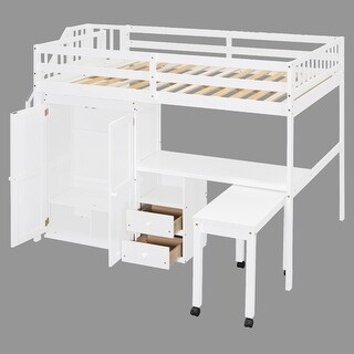 Full Loft Bed with Storage Stairs, Movable Desk, Wardrobe & Drawers ...