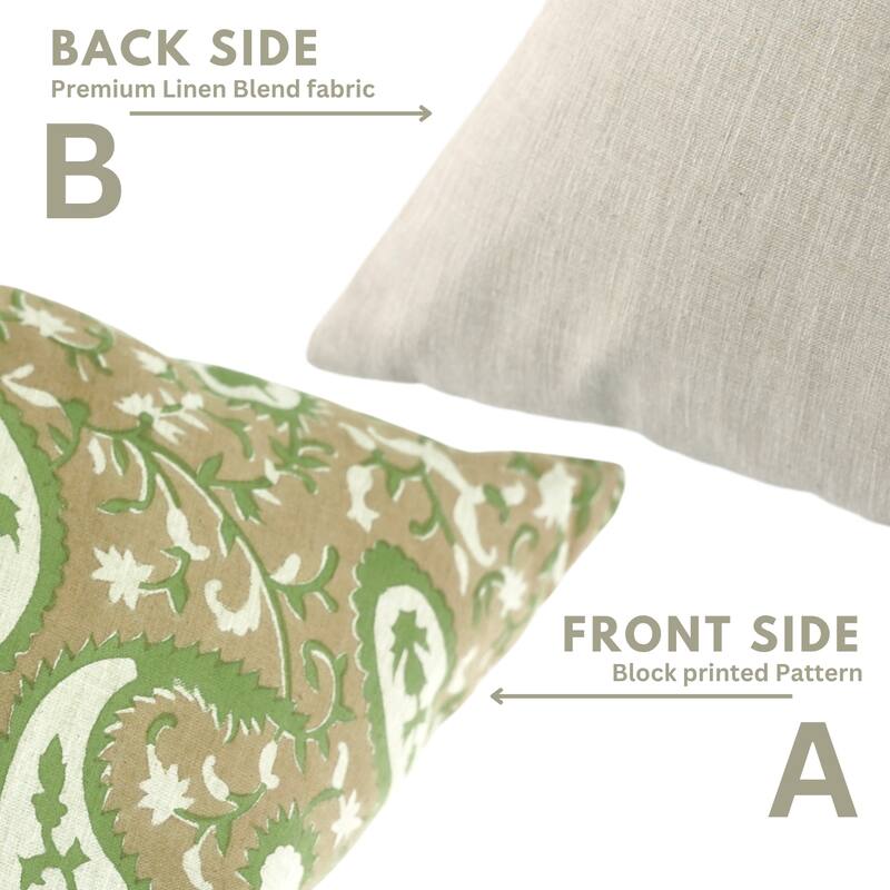 Fabdivine Paisley Block Print Pillow Cover Boho Living Room or Soft Linen Cozy Square 18x18 Inch Cushioncase Brown, Kiara