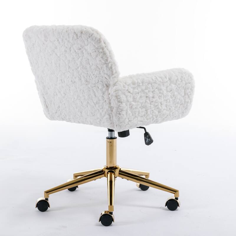 Roomfitters Faux Fur Office Chair, Adjustable Swivel Desk Chair with Gold Metal Base, Modern Vanity Accent Chair