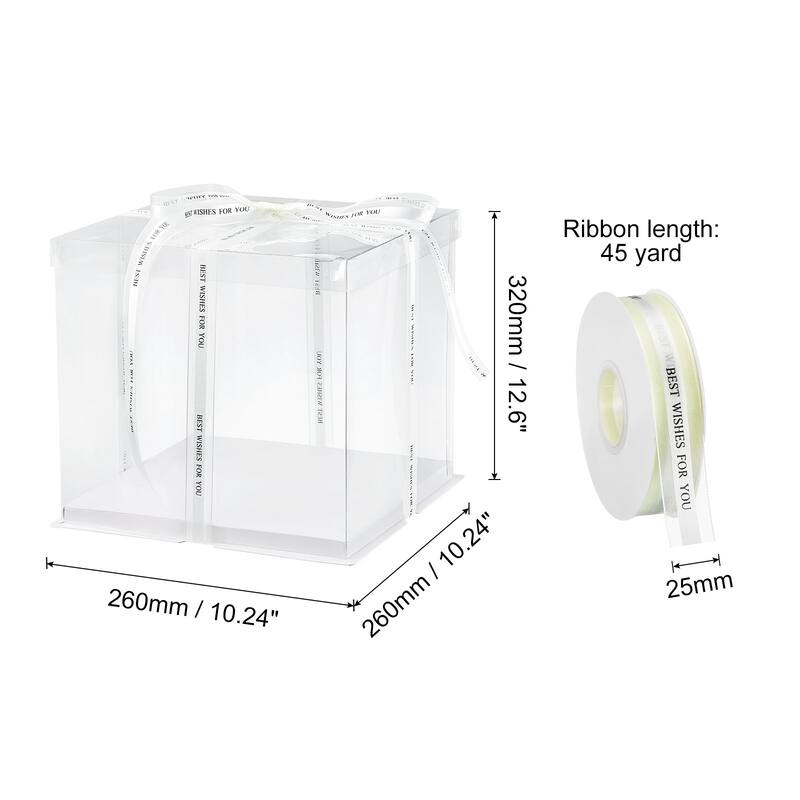 Clear Cake Box with Ribbon, 6Pcs 7"x7"x5" for 4 Inch Cake Packing - White - 10"x10"x13"