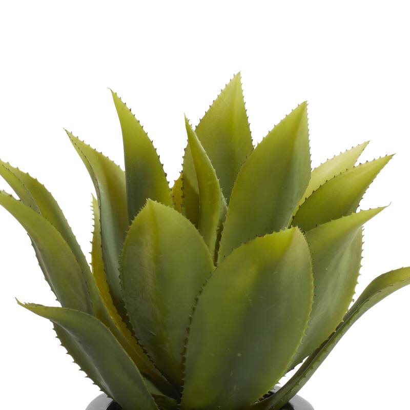 Green Faux Foliage Agave Artificial Plant with Realistic Leaves and Black Fiberglass Pot