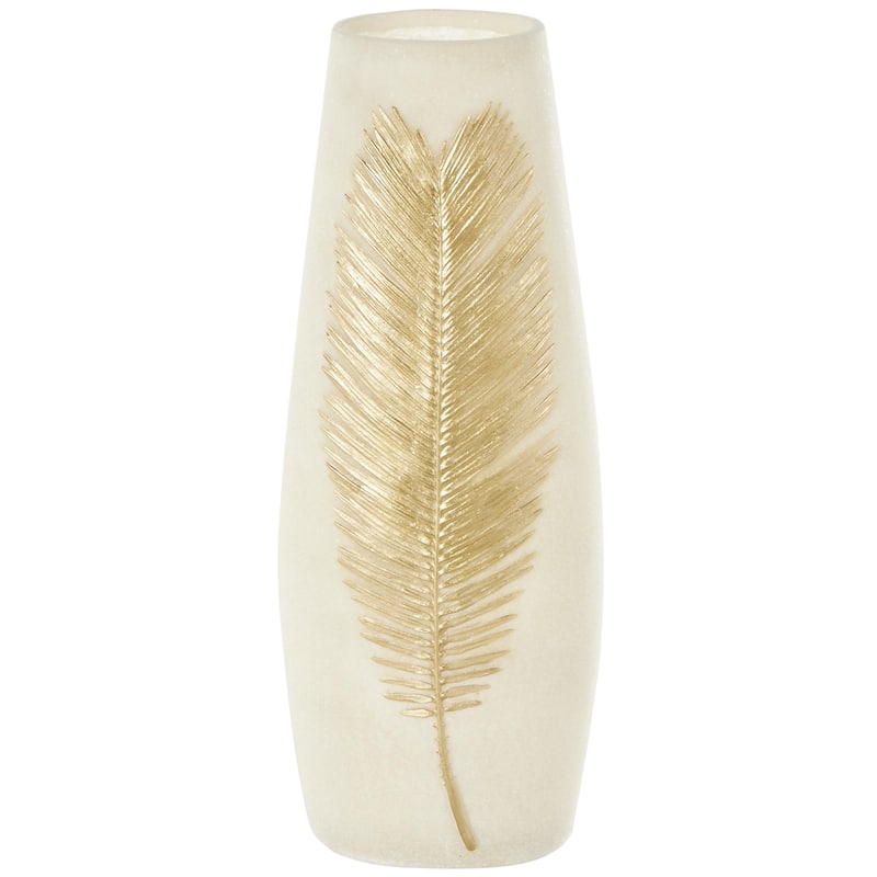 Polystone Leaf Decorative Vase with Gold Leaf Relief - Cream - Roche River Decor