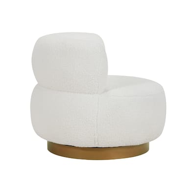 Novy Accent Chair with Swivel Function, White Sherpa, Gold, 35 Inch