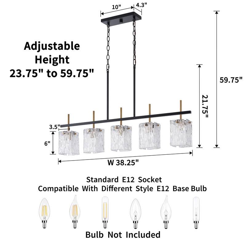 KAWOTI 5-light Linear Kitchen Island Pendant with Glam Glass Shade