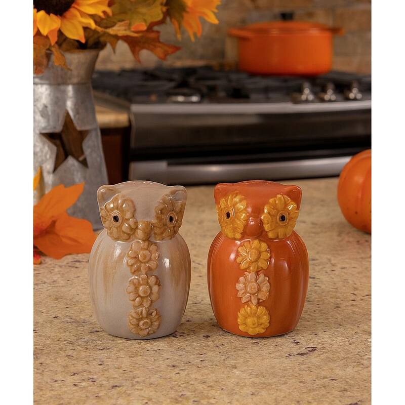 Dolomite Multicolor Harvest Owl Salt and Pepper Shakers Set