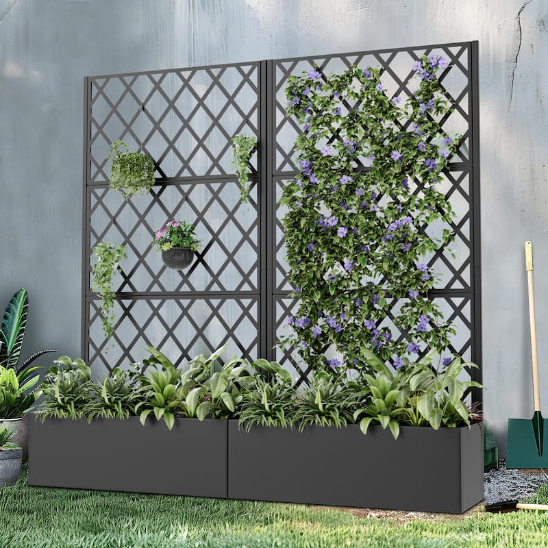 Raised Garden Bed Planter with Trellis Movable Planter Box with Lockable Wheels - 71*35