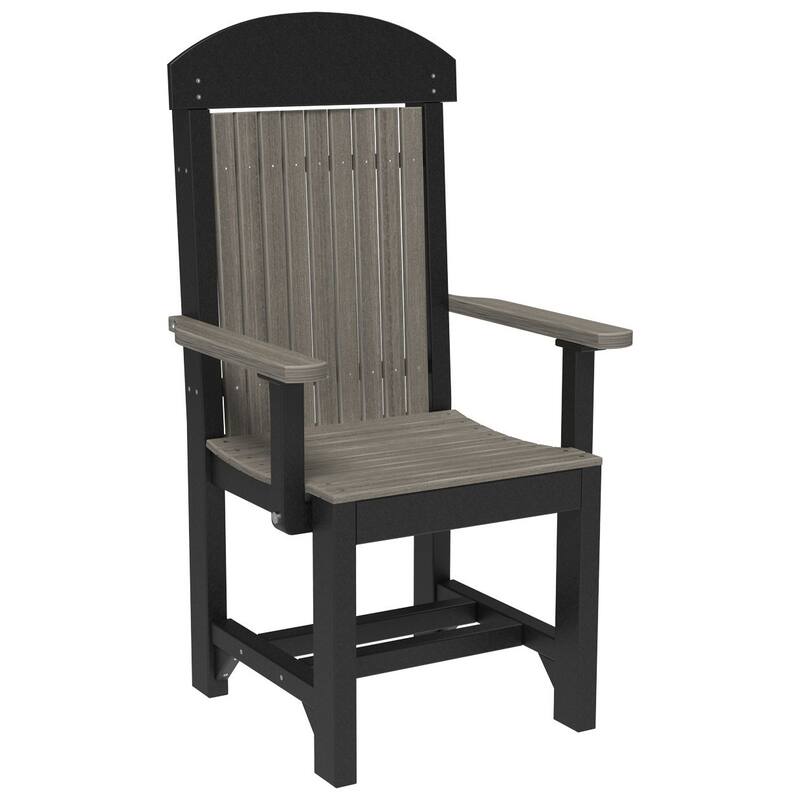 Set of 4 Poly Lumber Classic Dining Chairs - Arm Chair - Coastal Gray Woodgrain & Black - Dining Height