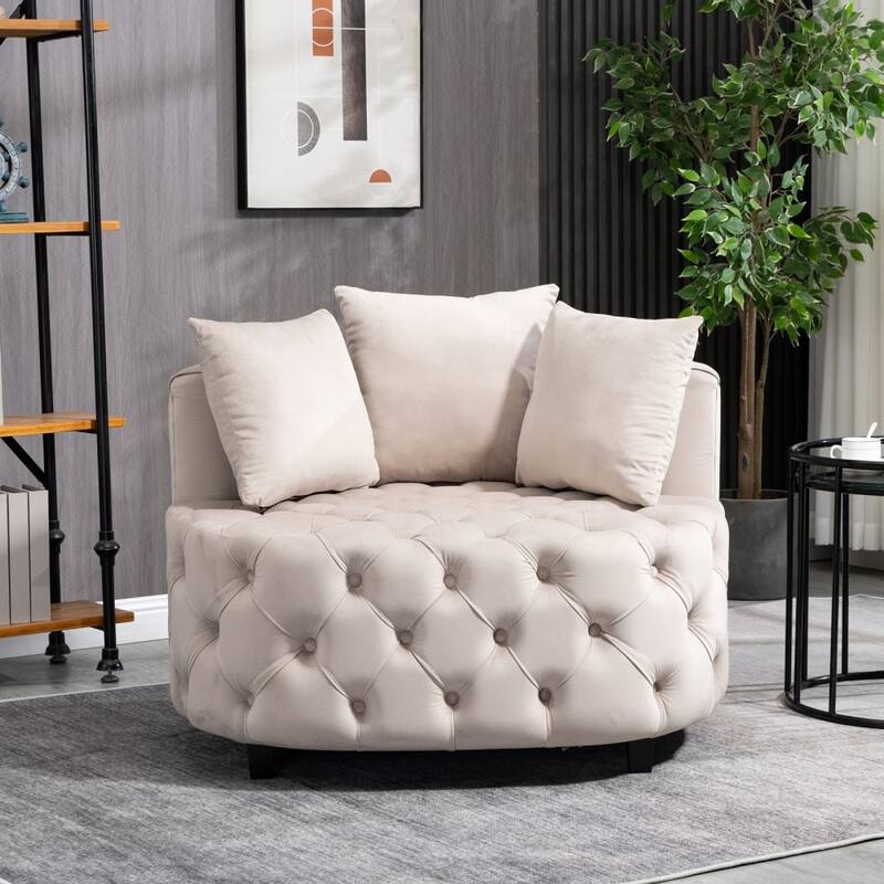 Modern Accent Chair Classical Barrel Chair for Living Room - Khaki