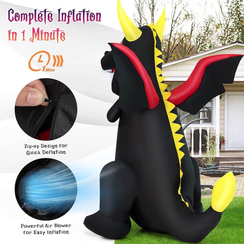 8 Feet Inflatable Fire Dragon Halloween Decoration with LED Lights for Yard Lawn Garden and Party - 4.6' x 5' x 8' (L x W x H)