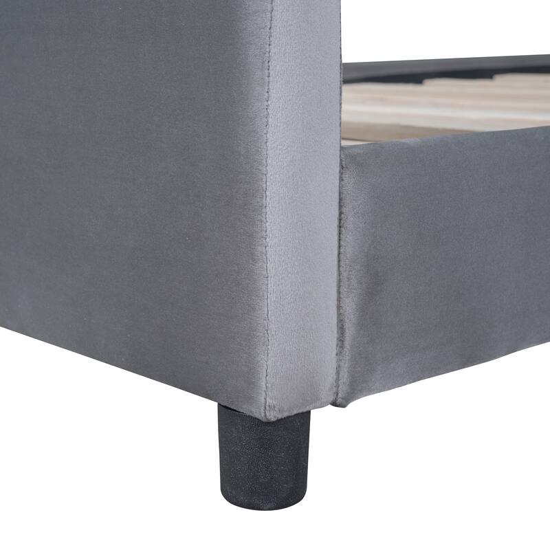 Twin Size Velvet Daybed Rabbit Ear Shaped Headboard, Durable Wood Frame, No Box Spring Required, Upholstered Bed for Children's