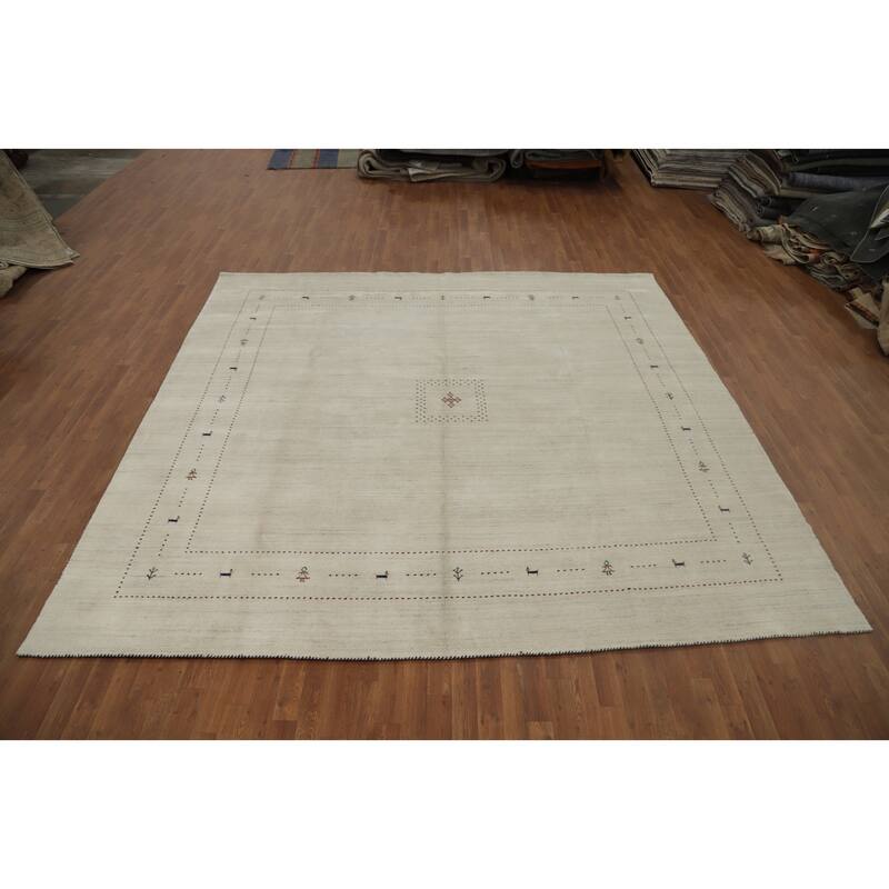 Hand Knotted Oriental 100% Wool Carpet Tribal Animal Pictorial Beige & Ivories Gabbeh Area Rug - 9' 8'' X 10' 4''