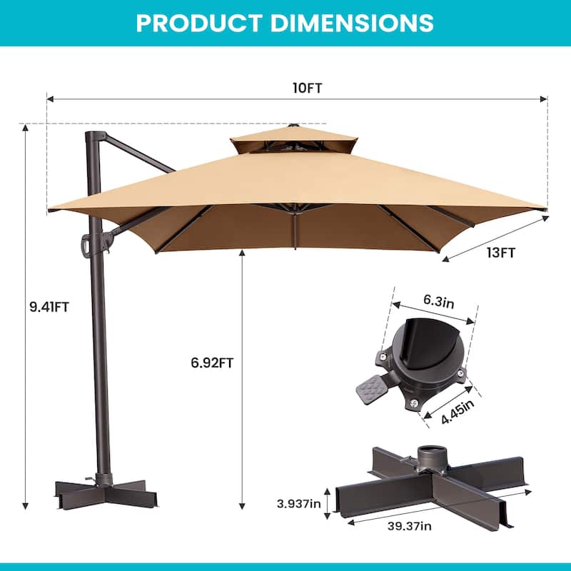 Pellebant 10 X 13 Feet Outdoor Cantilever Umbrella with Base
