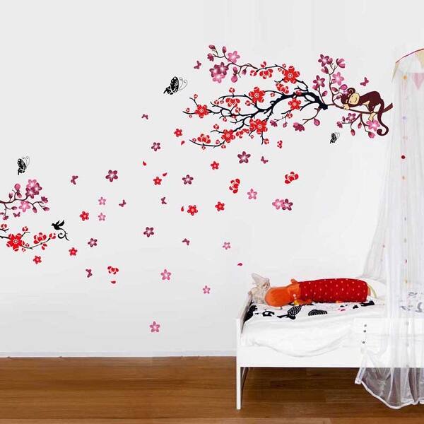 Shop Walplus Wall Sticker Wall Decal Pink Monkey Tree Red Blossom Flower Overstock 32007161