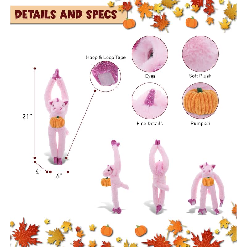 DolliBu Super Soft Long Arms Unicorn Stuffed Animal with Pumpkin Decor - 21 inches