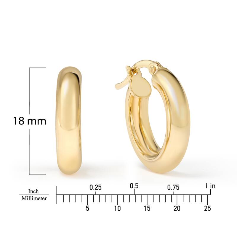 Clover 14k Yellow Gold High-Polish Round Hoop Earrings 4mm