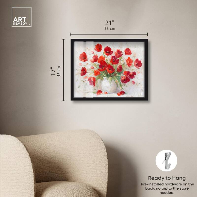 Red Blooms in a Vase Shadowbox by Art Remedy
