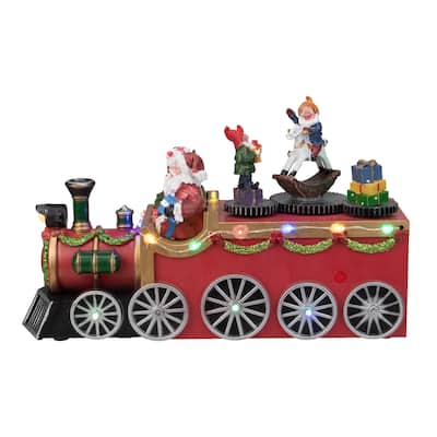 LED Musical Train Santa Christmas Village Decoration 10.25" Red Black