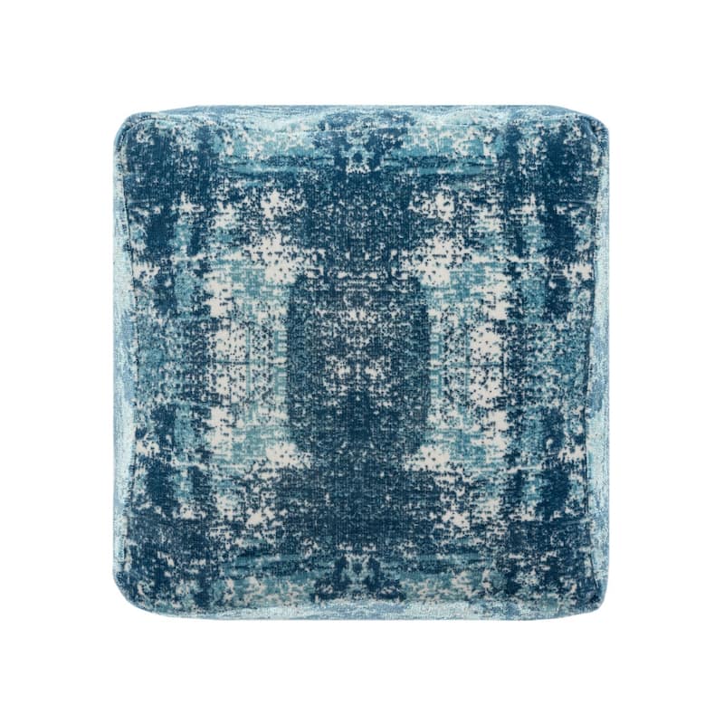 HomeRoots 18" Blue Abstract Pouf Ottoman