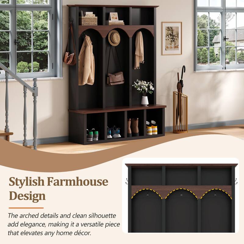 Farmhouse Wooden Style Hall Tree with Arched Design