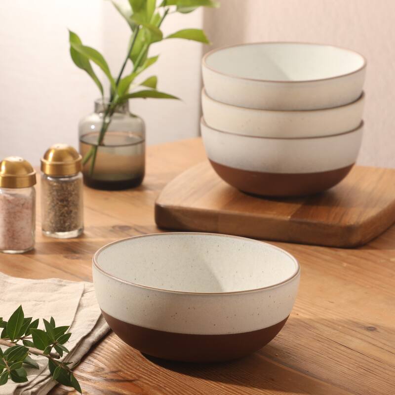 Gibson Elite William Crest 4 Piece Cereal Bowl Set, 6.25" Round Stoneware Reactive Glaze Finish, Soup, Dessert & Snack Bowls