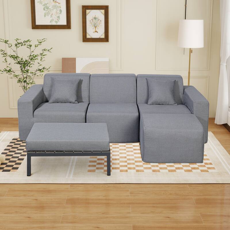 Outdoor and Indoor Modern Modular Patio Sectional Sofa with L-Shape Chaise, Cloud Sectional Couch with Comfy Chaise