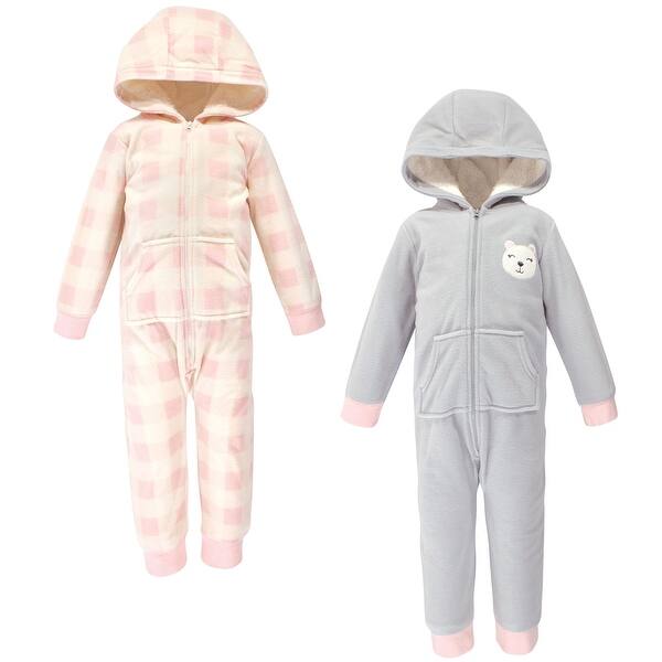 slide 1 of 1, Hudson Baby Toddler Girl Fleece Jumpsuits, Coveralls, and Playsuits 2pk, Girl Baby Bear 2T - Grey/Pink