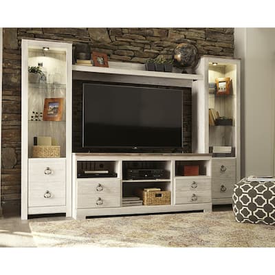 Signature Design by Ashley Willowton Whitewash 4-Piece Entertainment Center - 103.5"W x 19.25"D x 73.25"H