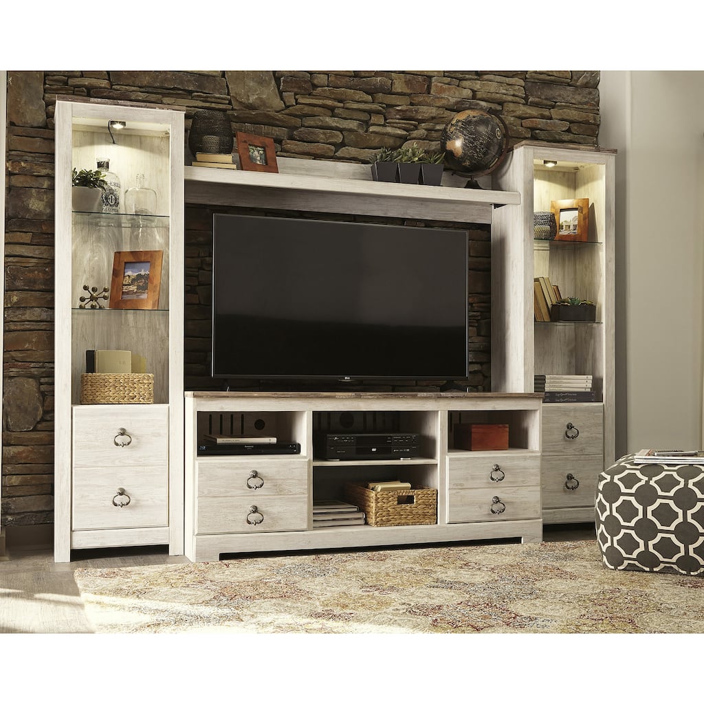 Signature Design by Ashley Willowton Whitewash 4-Piece Entertainment Center - 103.5"W x 19.25"D x 73.25"H