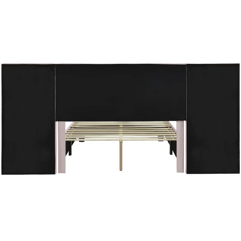 HomeRoots Pink Tufted Velvet Upholstered Lighted Full Bed Frame