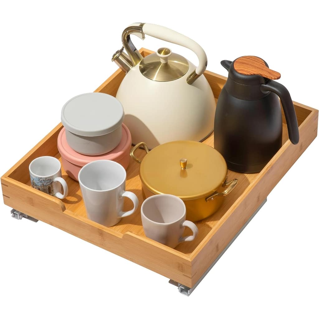 Hold N' Storage Bamboo Wooden Pull out Cabinet Organizer - Requires At Least a 21"D Cabinet Opening