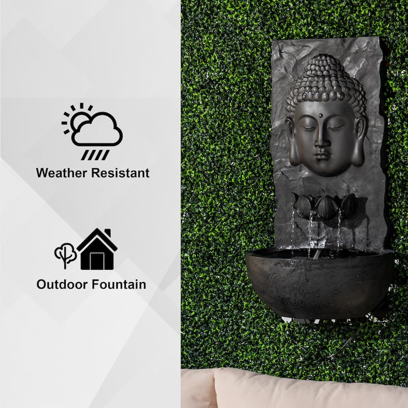 XBrand 30 in H Fiber Resin Wall Buddha Zen Outdoor Garden Water Fountain w/ warm LED Light