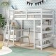 preview thumbnail 1 of 7, White Pine Wood Loft Bed with Desk, Ladder, and Shelves, High Guard Rails