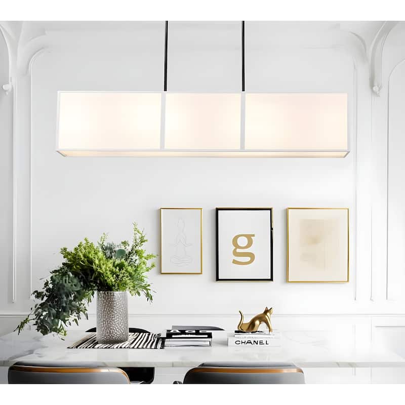 6-Light Rectangular Fabric Shaded Chandelier with Bottom Reflector - Black