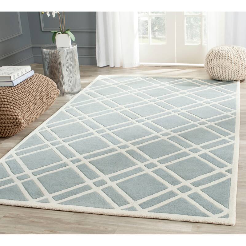 SAFAVIEH Handmade Chatham Geronda Modern Moroccan Wool Rug - 5' x 8' - Blue/Ivory