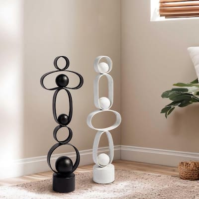 Glitzhome 25.50"H Modern Abstract Black White Metal Sculpture Table Decor