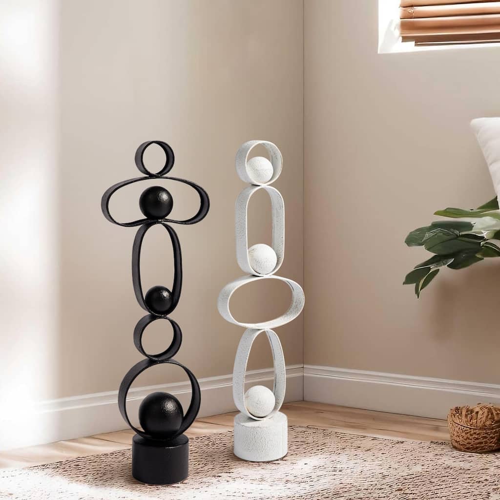 Glitzhome 25.50"H Modern Abstract Black White Metal Sculpture Table Decor