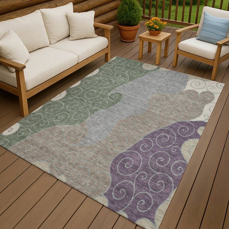 Machine Washable Indoor/ Outdoor Swirly Chantille Rug - Pewter - 8' x 10'