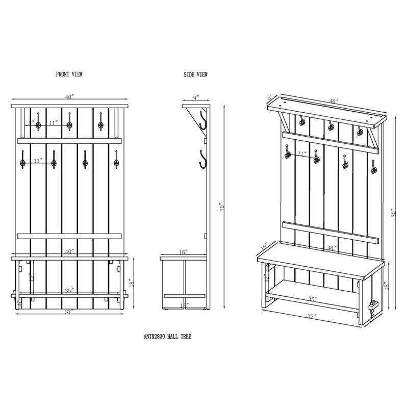 Bethel Acacia Wood 70"H Hall Tree