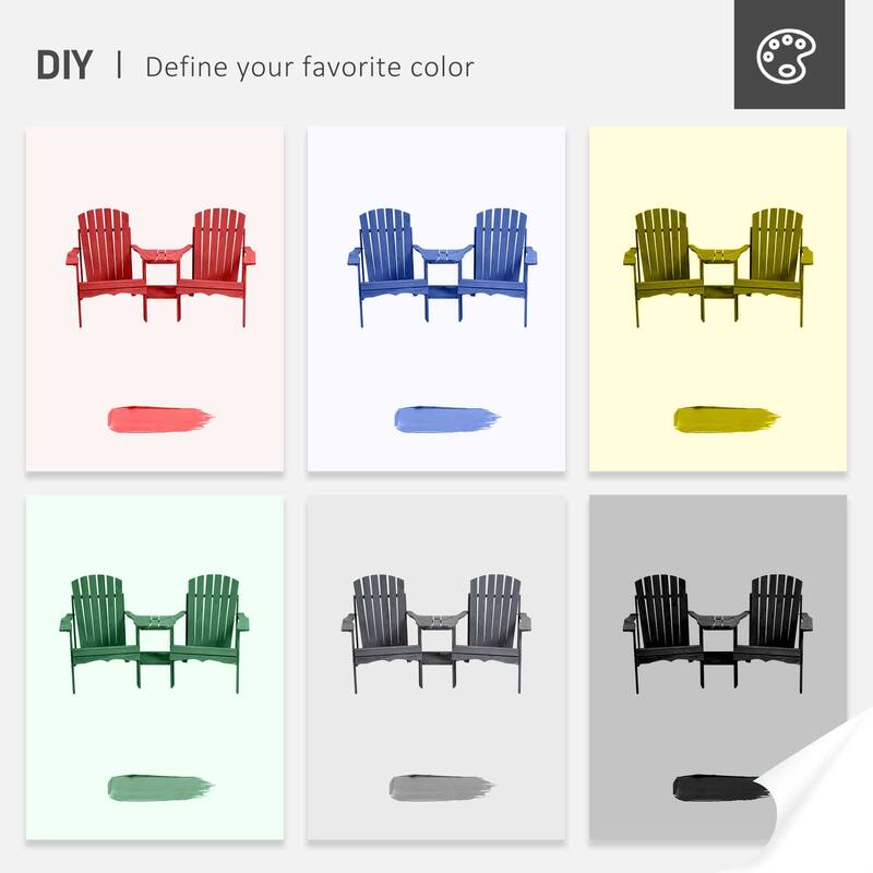 Outsunny Wooden Adirondack Chair For Two, Outdoor Fire Pit Chair Set With Table & Umbrella Hole