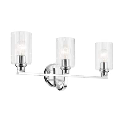 Kichler Lighting Gioe 24.25" 3-Light Vanity Light with Clear Fluted Glass in Chrome