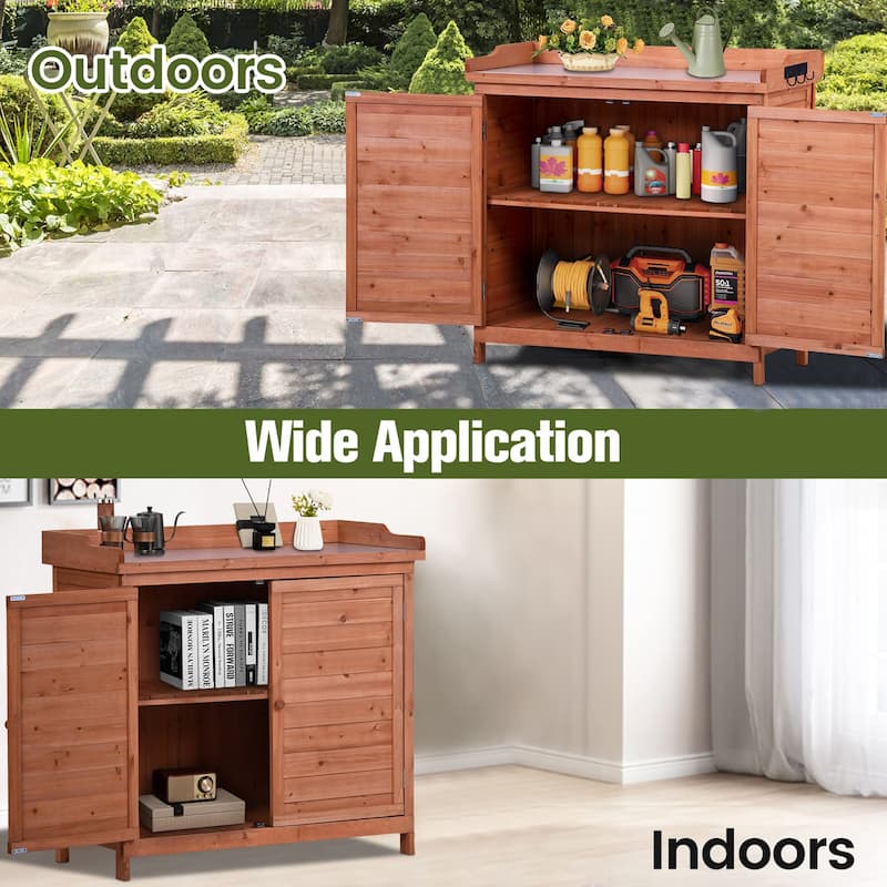 Outdoor Potting Bench, Garden Potting Table, Shelves, Metal Tabletop - 39x19.1x37.4inch(LXWXH)