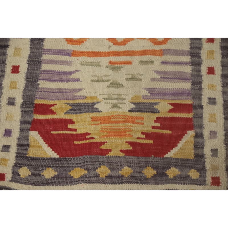Hand Woven Oriental 100% Wool Carpet Southwestern Tribal Multi-Colored Kilim Runner Rug - 5' 8'' X 1' 9''