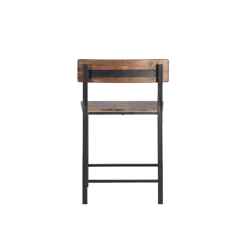 Set of 2 Counter Height Bar Chairs Brown Wood Seat Black Metal Frame 25 Inch - 14.5” x 15” x 36”