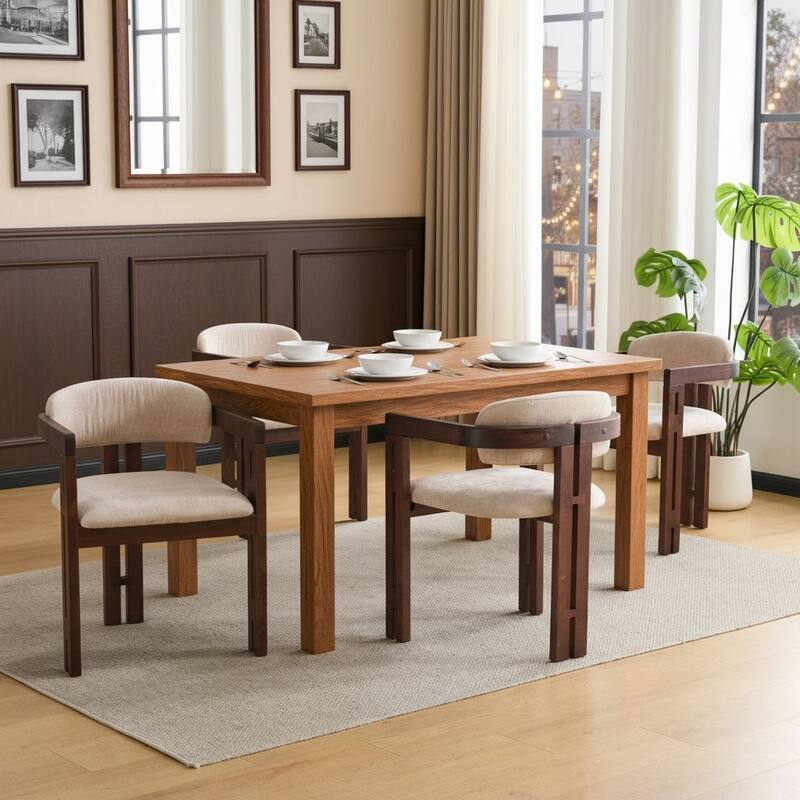 Christopher Knight Home - Modern Wooden Upholstered Dining Chair with Round Back - Set of 4 - Walnut