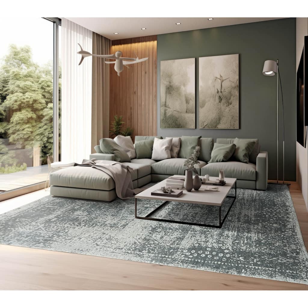 Hand Knotted Wool Transitional Oriental Area Rug Tone on Tone Gray - 8' x 9' 11''