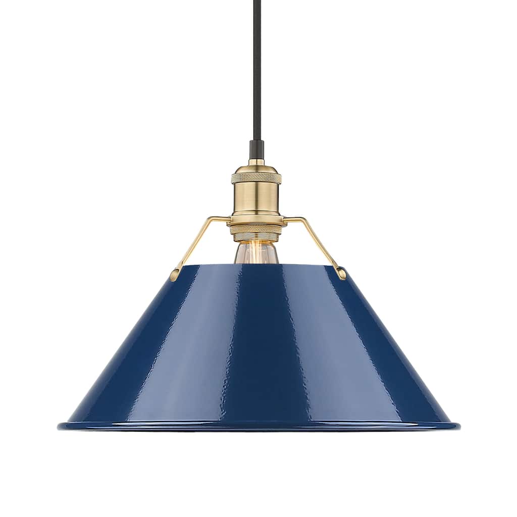 Yep by Golden Lighting Orwell 1-light 14in Pendant in Brushed Champagne Brass and Navy Blue shade - Gold