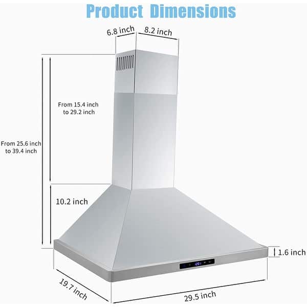 Range Hood 700CFM Wall Mount Stainless Steel Touch Control 3-speed ...