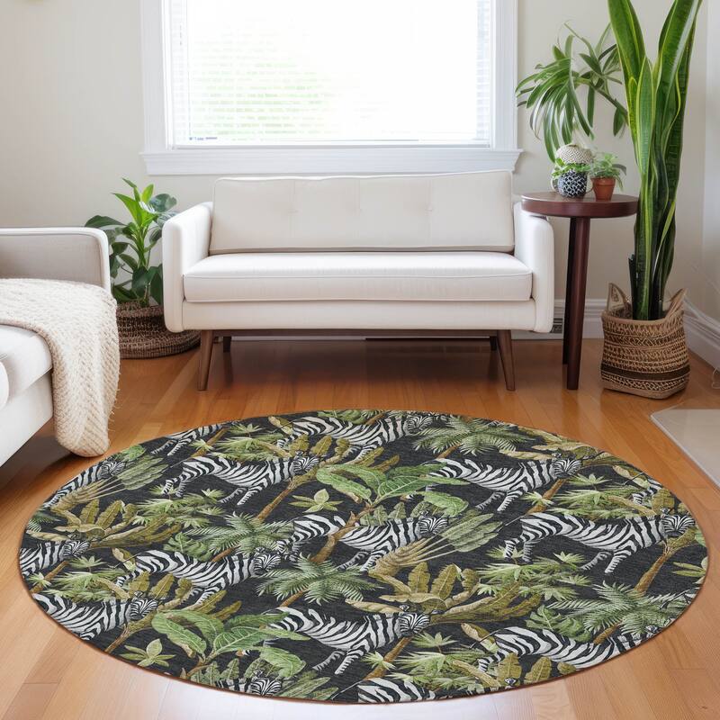 Premium Washable Super Soft Zebra Palm Tree Mayfield Rug - Multi - 8' x 8' - Round